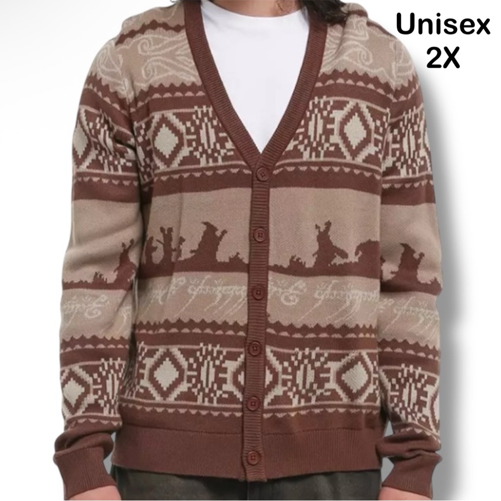 The Lord Of The Rings Silhouette Fair Isle Cardigan (Unisex 2X)